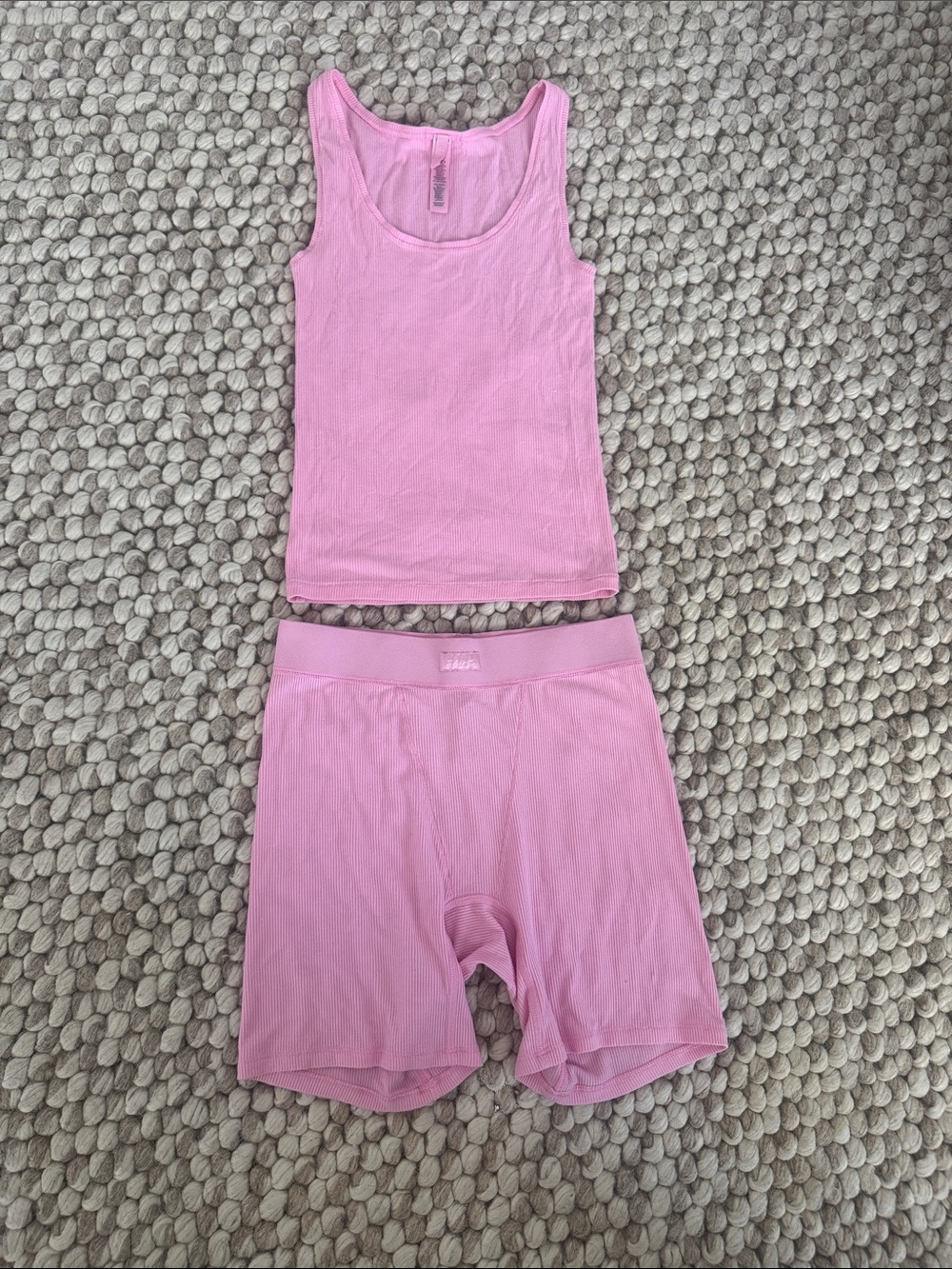 SKIMS Soft Lounge Rib Tank and Boxer set in limited edition Petal Pink colorway